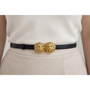 Vintage 1974 Gold Tone Heraldic Lion Head Ring Detail Statement Belt Buckles